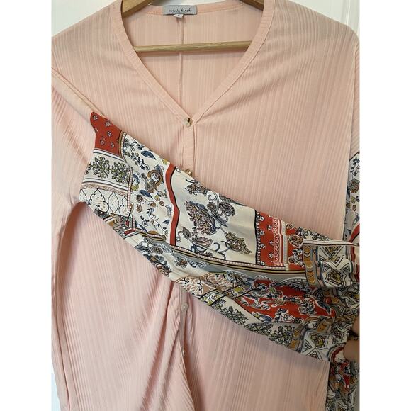 White Birch Button Down Patchwork Blouse Top Size Small Peach Pink Made In USA - Picture 9 of 10